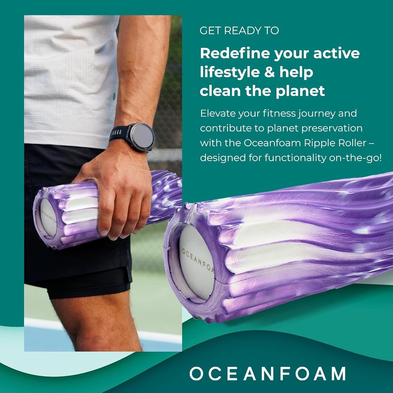 Oceanfoam Ripple Travel Foam Roller (11" x 3.35") Firm Mini Foam Roller for Physical Therapy, Deep Tissue Massage, Back Pain - High Density, Ergonomic Wave Textured - Yoga, Exercise (Purple Marbled) - Image 2